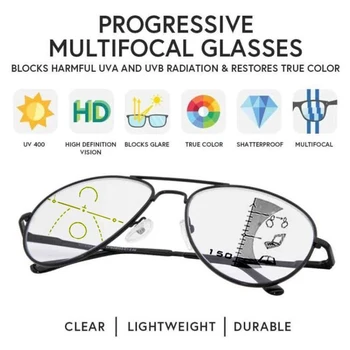 Metalinis Rėmas Bifocal Progresiniai Akiniai Skaitymui Vyrų Anti-mėlyna šviesa Multifocal Saulės Skaitytojai Presbyopia padarinių Akiniai 1.5