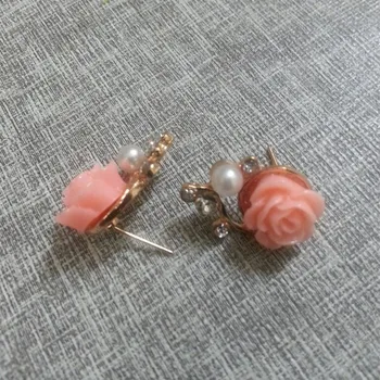 Mados Moterų Saldus Earing Rose Dirbtinis Pearl Stud Auskarai Fine Jewelry FS99
