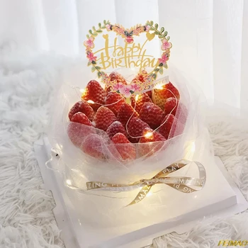 Spalvos Gėlės Akrilo Įterpti Pasirašyti Tortas Topper Happy Birthday Cake Toppers Papuošalai