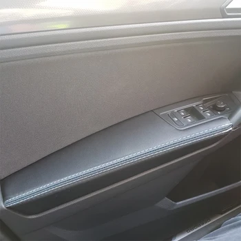 VW Tiguan 2017 2018 2019 4pcs Juoda su balta linija, Automobilių Durų Porankiai Skydelis Mikropluošto Odos Padengti Apsaugine Apdaila
