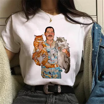 90-ųjų Grafikos Viršūnes Tees Maycaur Freddie Mercury Karalienė Grupė Moterų Marškinėliai Harajuku Derliaus Ullzang T-shirt Mados Karalienė Marškinėlius