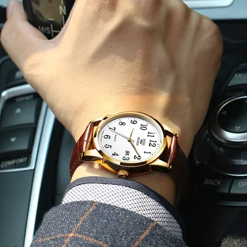 OLEVS Kvarciniai Laikrodžių Vyrams 50M atsparumas Vandeniui GMT Premium Laikrodžiai, vyriški Sportiniai Odinis Dirželis Vyrų Wristwtach