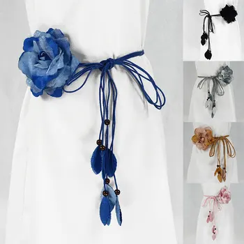 Kutas Atsitiktinis Juosmens Grandinės Šifono Didelis Gėlių Plonas Diržas Elegantiškas Rankų Darbo Saldus Gėlių Bauda Moterų Suknelė, Diržas Nerijos Puošmena