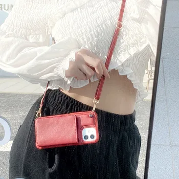 Odinės Piniginės, telefono dėklas Skirtas iPhone 12 11 Pro XS Max X XR 7G kredito kortelės dangtelį ilgos grandinės pečių maišą Minkštų silikagelis