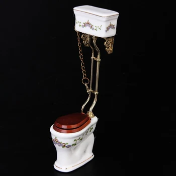 Derliaus Viktorijos stiliaus vonios kambarys porceliano tualeto lėlės namas miniatiūriniai balta + gold