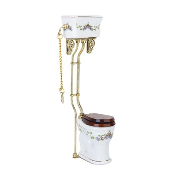 Derliaus Viktorijos stiliaus vonios kambarys porceliano tualeto lėlės namas miniatiūriniai balta + gold