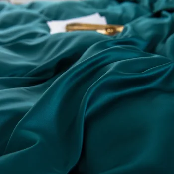 OLOEY Šilkiniai liesti patalynės komplektas prabangių siuvinėjimo lova nustatyti vientisa spalva Golden rim antklode padengti lapas, karalienė, karalius ir karalienė dydis