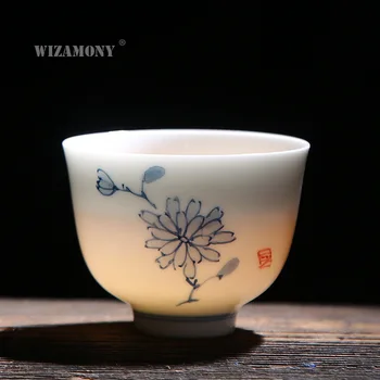 Dehua Keramikos Arbatos Puodelio vertus, dažytos balta porceliano arbatos rinkinys arbatos puodelio nostalgiškas kūrybos Kungfu Kinų stiliaus Meistras Taurės vieno puodelio