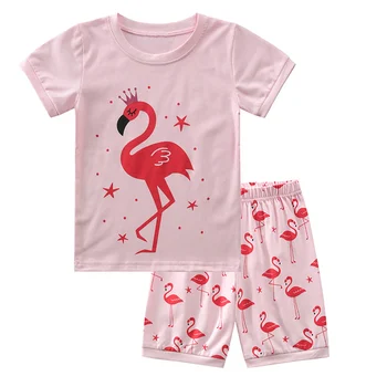 Vasarą Vaikai Sleepwear Medvilnės Atsitiktinis Homewear Vaikiška Mergaitė Animaciją Flamingo Pižama Komplektas marškinėliai Šortai Vaikams Tracksuit Komplektai