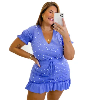 Žavinga Moteris Seksuali Duobute Dviejų dalių, 2021 M. Vasarą Naujų Plus Size Giliai V-kaklo Marškinėliai + Nėriniai-up Raukiniai Bodycon Mini Sijonai Rinkiniai