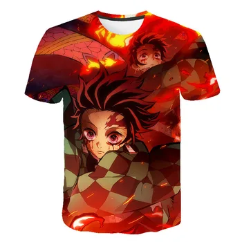 Anime Demon Slayer 3D Print T-shirt Vyrams/Womensummer Harajuku Karikatūros Streetwear Mados Atsitiktinis O-Kaklo Negabaritinių Viršų