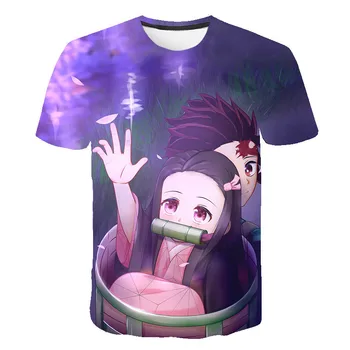 Anime Demon Slayer 3D Print T-shirt Vyrams/Womensummer Harajuku Karikatūros Streetwear Mados Atsitiktinis O-Kaklo Negabaritinių Viršų
