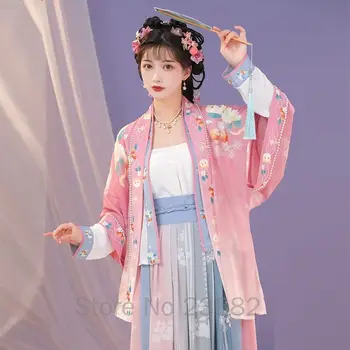 XinHuaEase Hanfu Suknelės Senovės Moterų Kinų Stiliaus Song Dinastija Changbeizi Cardigan Juosmens Ilgis Keturių dalių Kostiumą Rytų