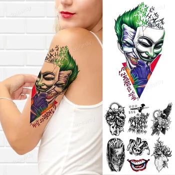 Atsparus vandeniui laikinos tatuiruotės clown kaukolė rankovės tatuiruotė dizaino vyrų, moterų kūno menas netikras, tatuiruotė rankos kojos krūties šlaunies didelis tatto