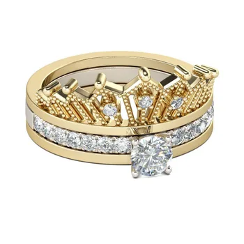 Mados Karalienės Aukso Sidabro Spalvos Vestuvinių Žiedų Rinkinys Moterims Karalienės Karūna Crystal Vestuvinis Žiedas Valentino Dienos Dovanos Papuošalai