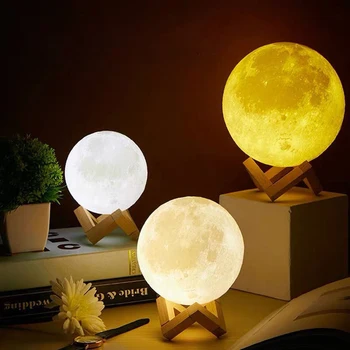 3D Mėnulio Lempa, LED Nakties Šviesos Įkrovimo Naktiniai staleliai, Lempa, Vaikų Kambario, Miegamojo, Apdailos RGB Spalvų 3D Spausdinimo Mėnesiena Vaikas Dovana