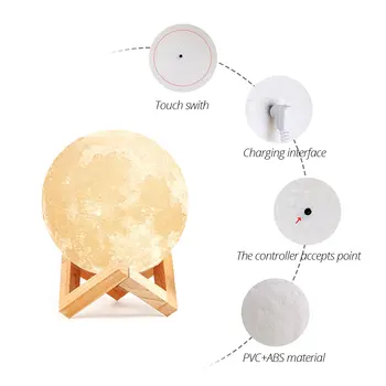 3D Mėnulio Lempa, LED Nakties Šviesos Įkrovimo Naktiniai staleliai, Lempa, Vaikų Kambario, Miegamojo, Apdailos RGB Spalvų 3D Spausdinimo Mėnesiena Vaikas Dovana