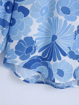 3084/181 Europos ir Amerikos stiliaus mėlynos spalvos gėlių spausdinti ilgomis rankovėmis marškinėliai, pavasarį 2021