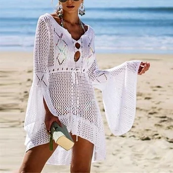 Moterų Nėrimo Megzti Padengti Iki Paplūdimio Suknelė Tunika Ilgai Pareos Bikini Padengti Maudymosi Kostiumai Beachwears Skraiste Plage