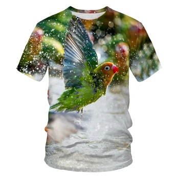 Klevų lapų, gėlių ir paukščių moterų ir vyrų T-shirt O-kaklo asmenybės trumparankoviai paprasta didelio dydžio marškinėliai, 3D spausdinimas