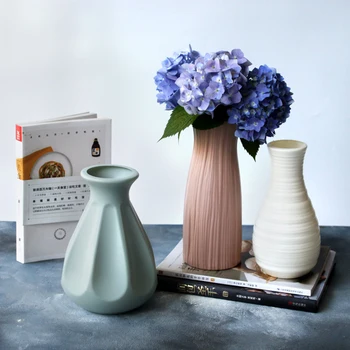 Karšto Parduoti Šiaurės Stiliaus Plastikinė Vaza Geometrinis Imitacija Keramikos Vazonas Gėlių Ornamentu, Krepšelio Butelis Namų Dekoro Dropshipping