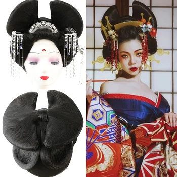 Juodas Kimono Plaukų Produktų, Japonų kimono plaukų aksesuarai Didelis Drugelis Šukuosena Modelis Rodo, Senovės Moterų Suknelė