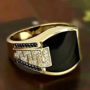 Klasikinis 18K Gryno Aukso Žiedas, Brangakmenis Black Diamond Ring Vestuves Draugu, Šaliai, Papuošalai, Aksesuarai, Tėvo Diena, Gimtadienio Dovana