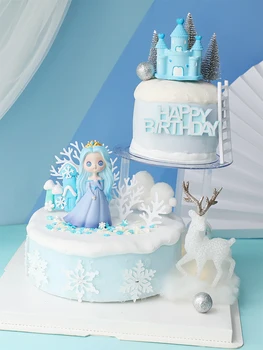 Ice blue Princess Dervos Elnias Pasakų Mergina Pilis Tortas Topper Laimingas Gimtadienio Tortas Decoring Vestuves Kepimo Reikmenys Meilės Dovana