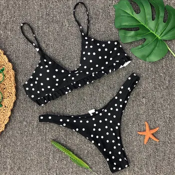 Seksualus maudymosi Kostiumėliai, 2021 Juoda Pynimas Plaukimo Kostiumas Moterims Polka Dot maudymosi kostiumėlį Paminkštinta Push-up Bikinis Rinkinys