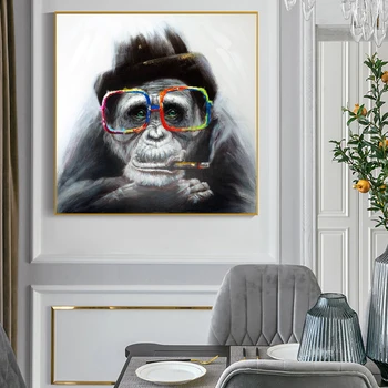 Beždžionė Rūkyti Cigarų Grafiti Meno Drobė Paveikslų Ant Sienos Menas, Plakatų Ir grafikos Juoda Beždžionė Art Nuotraukų, Vaikų Kambarys
