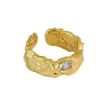 925 Sterlingas Sidabro Naujas Paprastas Dizainas Guzas, Matinis, Aukso Spalvos Žiedų Šviesą Nelaimę Atidarymo Rankų Darbo Žiedas Mados Fine Jewelry