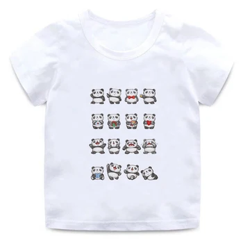 Vaikiški marškinėliai Europos ir Amerikos mados Harajuku mielas panda vientisos spalvos trumpas rankovėmis apvalios kaklo berniukų ir mergaičių marškinėliai