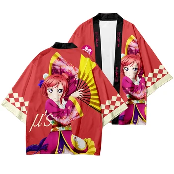 Japonų Kimono Marškinėliai Anime Cosplay Yukata Haori Streetwear Laisvas Megztinis Kailis Skraiste Suknelė Striukės Love Live Komiksų Šalies Kostiumai