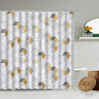 3D geometrinis marmuro spausdinimo vonios kambarys dušo užuolaidos poliesteris atsparus vandeniui namų puošybai vonios užuolaida su kabliu
