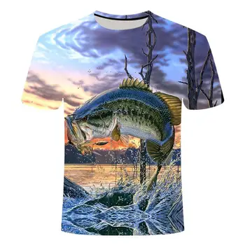 2021 Žuvų Lauko T-Shirt Vyrams Cool 3D Spausdinimo Žvejybos Vyrai Trumpas Viršūnes 0collar Atsitiktinis Vyrų Žvejybos T-shirt Poissons Vasaros Vėliau