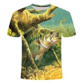 2021 Žuvų Lauko T-Shirt Vyrams Cool 3D Spausdinimo Žvejybos Vyrai Trumpas Viršūnes 0collar Atsitiktinis Vyrų Žvejybos T-shirt Poissons Vasaros Vėliau