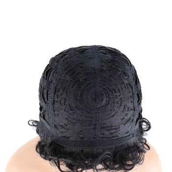 Trumpas, Garbanotas Žmogaus Plaukų Perukas Brazlian Plaukus Remy Plaukų Mašina, Pagaminti Natūralių Spalvų Trumpą Žmogaus Plaukas Garbanotas Perukas Juoda Moterų