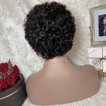 Trumpas, Garbanotas Žmogaus Plaukų Perukas Brazlian Plaukus Remy Plaukų Mašina, Pagaminti Natūralių Spalvų Trumpą Žmogaus Plaukas Garbanotas Perukas Juoda Moterų
