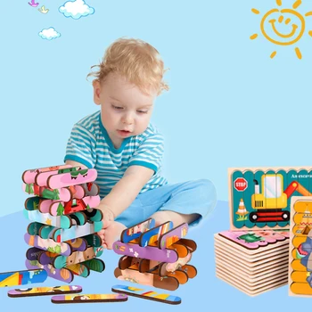 Vaikai Montessori Medinis Žaislas 3D Dėlionės Kūrybos Istorija Krovimas Atitikimo Galvosūkiai Anksti Švietimo Žaislai Vaikams