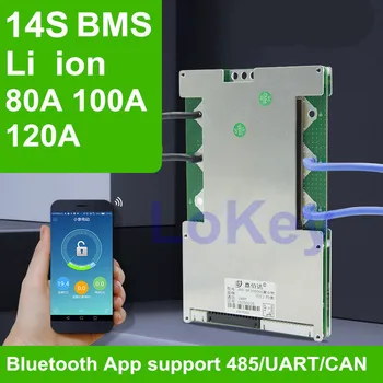 14S smart BMS 48V 80A 100A 120A Ličio li-ion lipo balansas BMS mokestis ekranas su komunikacijos UART android 