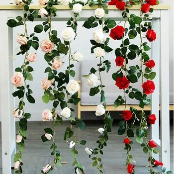 2m Rose Dirbtinės Gėlės Ivy Vynuogių Vestuvių Nekilnojamojo Touch Šilko Gėlių Dekoras, Namų Kabinti Girlianda 