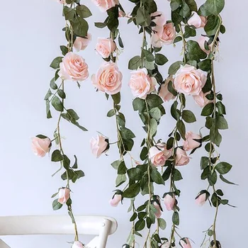2m Rose Dirbtinės Gėlės Ivy Vynuogių Vestuvių Nekilnojamojo Touch Šilko Gėlių Dekoras, Namų Kabinti Girlianda 