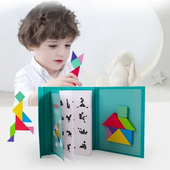 Vaikai ir Suaugusieji Dėlionės Kelionių Žaidimas Iššūkis IQ Spalvinga Švietimo Knyga Ankstyvojo Mokymosi Dovana Magnetinio Tangram Medinis Žaislas Montessori