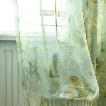 Žalia Lapų Spausdinta Užuolaidas Kambarį Patamsėjimą Gėlių Paisley Modelis Tropinių Augalų Stumdomos Stiklo Durys