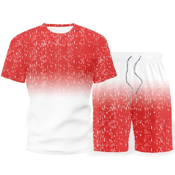 Vyriški sportiniai Europos ir Amerikos tendencija 3D spausdinimo raundo kaklo T-shirt + sporto šortai Street laisvalaikio sportinės aprangos mados