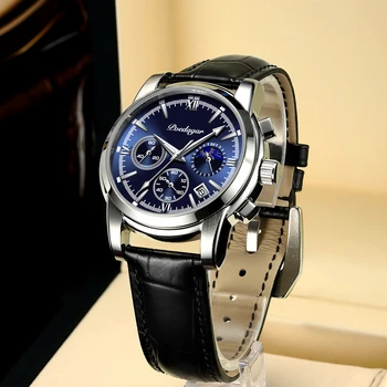 POEDAGAR 2021 Vyrų Laikrodžiai Odos Kvarciniai Laikrodžiai Top Brand Prabanga Blue Laikrodis atsparus Vandeniui Šviesos Mada Sporto Laikrodis