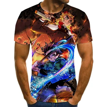 Įdomus Kimetsu Nr. Yaiba Berniukas Kostiumas Anime Harajuku Viršūnes Vasaros Mados vyriški T-shirt 3D Atspausdintas T-shirt Vyrų Plius Dydis Streetwear