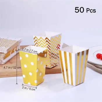 OUNONA 50pcs Pūsti Dėžės Geltona Dizaino Trio Miniatiūriniai Troškinti Krašto Kartono Šalies Saldainiai Konteinerių Gydyti Dėžės (Auksas)