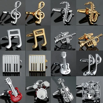 Aukštos kokybės smuiko rankogalių segtukai naujas mados roko Romantišką Muziką Pianinu, Saksofonu rankogalių segtukai mados vyriški Vestuvių Marškinėliai ženklelis pin