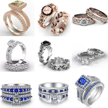 12 Stilius 2-in-1 Retro Mados Princesė Iškirpti Mėlyna Kristalų Žiedas AAA Kubinių Zirconia Papuošalai Žavesio Nuotakos Vestuvių Vestuvinis Žiedas Rinkinys